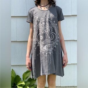 Kyla Seo Rena Dress Tree of Life Celestial Sun Moon Eye Mandala Grey Boho Sz XS